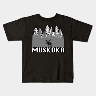 Muskoka and Moose (White Lettering) Kids T-Shirt